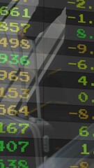 Wall Mural - Stock market data animation over people using escalator in modern building