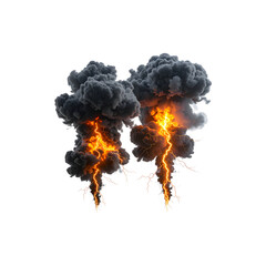 Wall Mural - Hot orange fire explosion and black smoke on white background