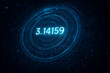© techgiants - Futuristic digital interface displays glowing pi value 3.14159 in rotating circular grid celebrating pi approximation day with a science math and data visualization theme