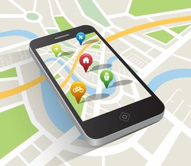 Wall Mural - navigation pointers on mobile phone screen