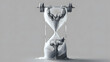 © wenbo sun - Melting hourglass with sand forming muscular arms, depicting time's paradoxical strength.