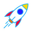 © Oleg  Zaharov - Vector icon, colored rocket sign, flying spaceship in cartoon style and flat design isolated on transparent background.