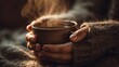 © nichka - Cozy Autumn Vibes: Warm Mug in Hand with Steam Rising