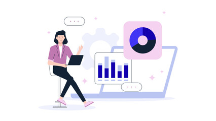 Product manager planning API integration launch flat vector illustration