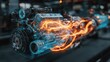 © happysunstock - Dynamic engine animation showcasing innovative technology workshop 3d visualization industrial setting close-up view engineering concepts