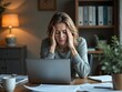 © KetutWidi - Middle-Aged Woman with Migraine in Home Office – Realistic Depiction of Work Stress & Headache