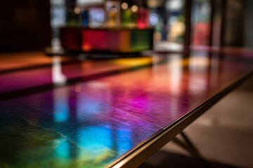 Wall Mural - a matted metal surface, made of titanium material and shown in holographic colors, is the focus of a
