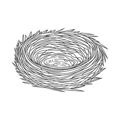 Simple Line Art Illustration of an Empty Bird Nest on White