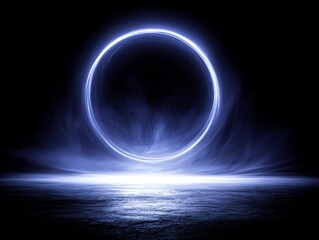 Wall Mural - an abstract digital design featuring deep blue gradients and a large glowing neon circle shrouded in