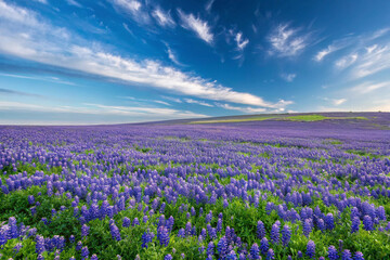 Wall Mural - Lavender Field Under Dramatic Blue Sky – Vibrant Purple Flower Landscape