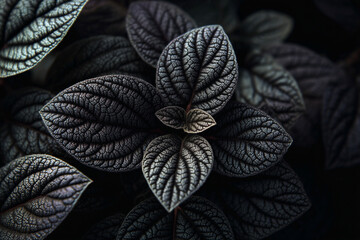 A macro shot of intricate black leaves texture