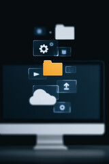 Wall Mural - cloud computing: a digital display showcases essential elements of cloud computing with a futuristic