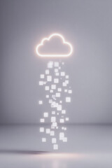 Wall Mural - digital cloud concept: an innovative depiction of cloud computing, with a glowing cloud raining down