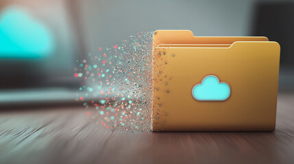 Wall Mural - cloud document transition: conceptual representation of cloud storage with folder and cloud icon sig