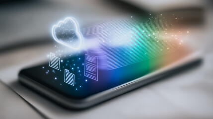 Wall Mural - cloud data on smartphone: a digital artwork showcases a smartphone displaying the essence of cloud s