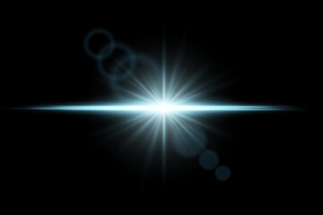 Wall Mural - intense bright flare burst with radial beams and lens reflection. central explosion of light on dark