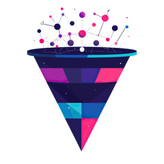 Wall Mural - abstract colorful inverted triangle funnel with connected data points and network nodes in futuristi
