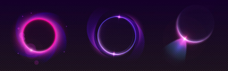 Wall Mural - neon halo light effects glowing purple and pink on dark bg - futuristic circular rings with bright s