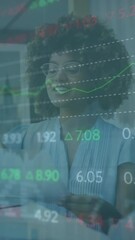 Wall Mural - animation of financial data processing over diverse business people in office