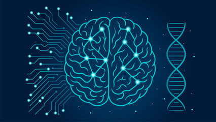 AI Neural Network Brain with Digital Circuit Patterns. Medical AI Concept