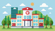 © SSCP DESIGN - Modern flat design hospital building with trees and clouds in the background