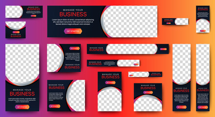 Wall Mural - Business web banner template set. Vector horizontal, vertical, square web ads banner. Abstract Business Ads poster for Web post Design Template. Social Media Cover ads banner, flyer, invitation card