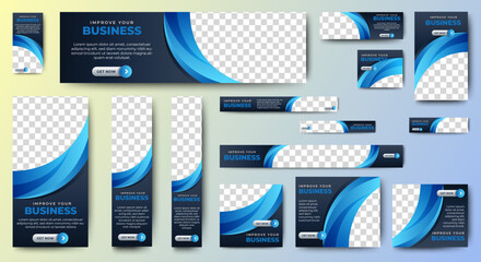 Wall Mural - modern banner design web template set, horizontal header web banner. black and blue cover header bac