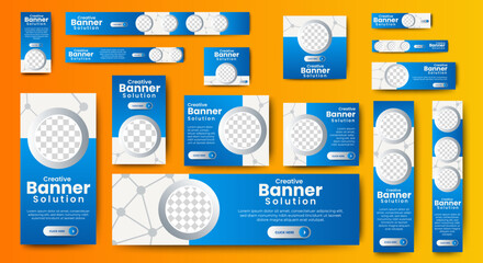 Wall Mural - set of blue web banner template set with circle for images place. business ad banner with standard s