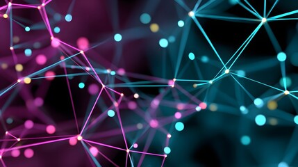 Wall Mural - Abstract Digital Network Visualization with Colorful Nodes and Connecting Lines in a Dark Background