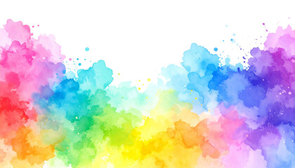Wall Mural - Abstract watercolor splashes create a bright and colorful background with artistic paint texture and rainbow pattern on a white background