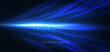 © chaninan - Technology futuristic curved lines glowing on dark blue background.