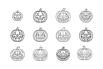 Wall Mural - Halloween pumpkin outline with geometric patterns vector set