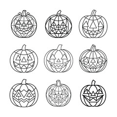 Wall Mural - Halloween pumpkin outline with geometric patterns vector set