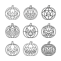 Wall Mural - Halloween pumpkin outline with geometric patterns vector set