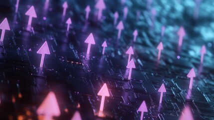 Abstract Technology Background Illustrating Progress with Upward Arrows and Data Growth Themes