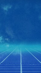 Wall Mural - animation of glitch effect over green grid network against blue background