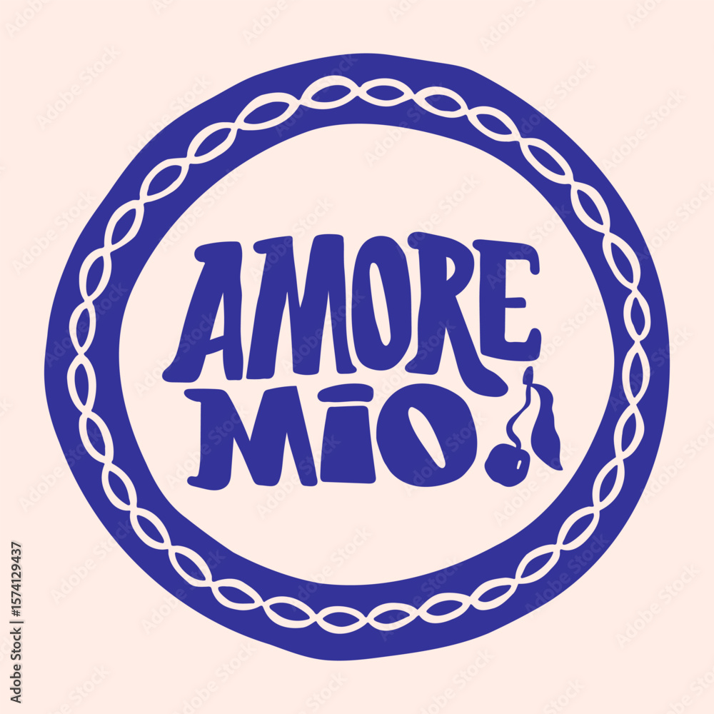 Amore Mio (My Love) lettering in hand drawn summer doodle print. Beach ...