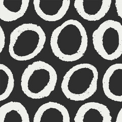 Wall Mural - round circles, seamless abstract pattern. grunge-style irregular black shapes, white circular elemen