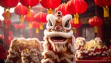 Lion dance costume, red lanterns