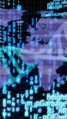 Canvas Print - dna strands and binary coding animation over world map