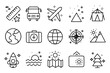 © Jolly J Icon - Minimalist thin line outline collection of travel and holiday symbols perfect for web and digital applications featuring essential journey elements in a clean aesthetic