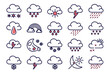 © Jolly J Icon - Comprehensive collection of weather symbols featuring clouds with adjustable line thickness presented in a clean modern design suitable for various meteorological applications and digital interfaces