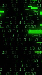 Wall Mural - binary code and data processing animation with green numbers on black background