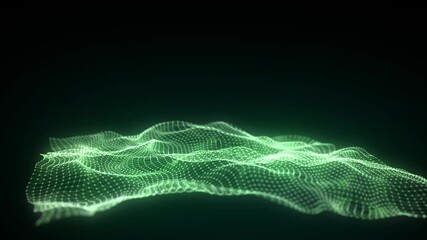 Wall Mural - abstract technology green wave in the center with motion dots and lines. ai in virtual reality on di
