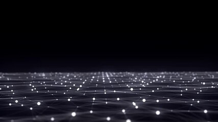 Wall Mural - technology black perspective grid in infinity. abstract digital wireframe floor with lines. dark wav