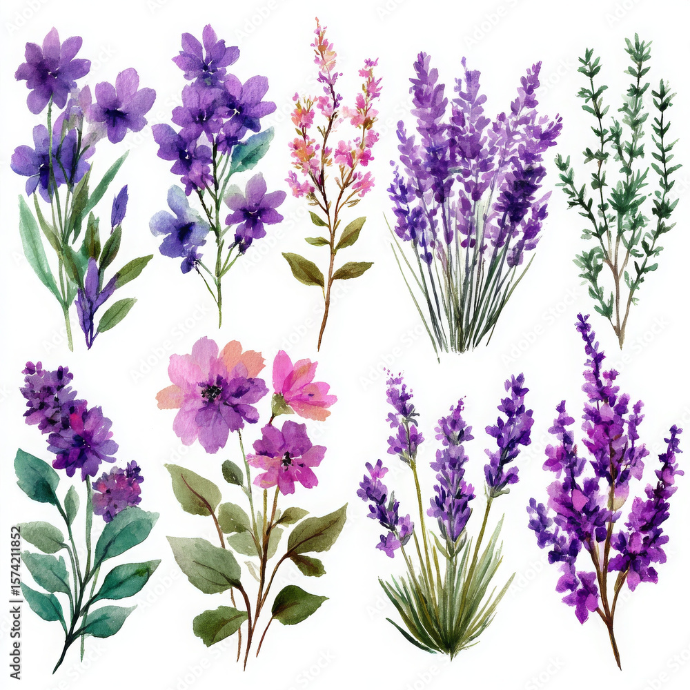 Lavender thyme herbs watercolor nature evokes serene beauty and calm