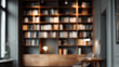 © Mmmdrza - Blurred image highlighting a large wall-mounted bookshelf or cabinet in the background
