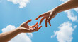 © sabrang - Reaching Hands Against Blue Sky Hope, Help, and Connection