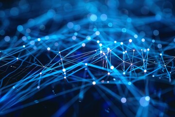 Wall Mural - futuristic plexus network is connecting data points with lines and glowing nodes