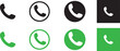 © TechNova Graphics - Collection of black and green telephone handset icons in various styles including circles and squares isolated on transparent background